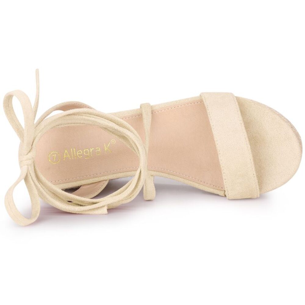 Women's Lace Up Wedge Heel Platform Slingback Strappy Sandals Beige - Picture 4 of 6
